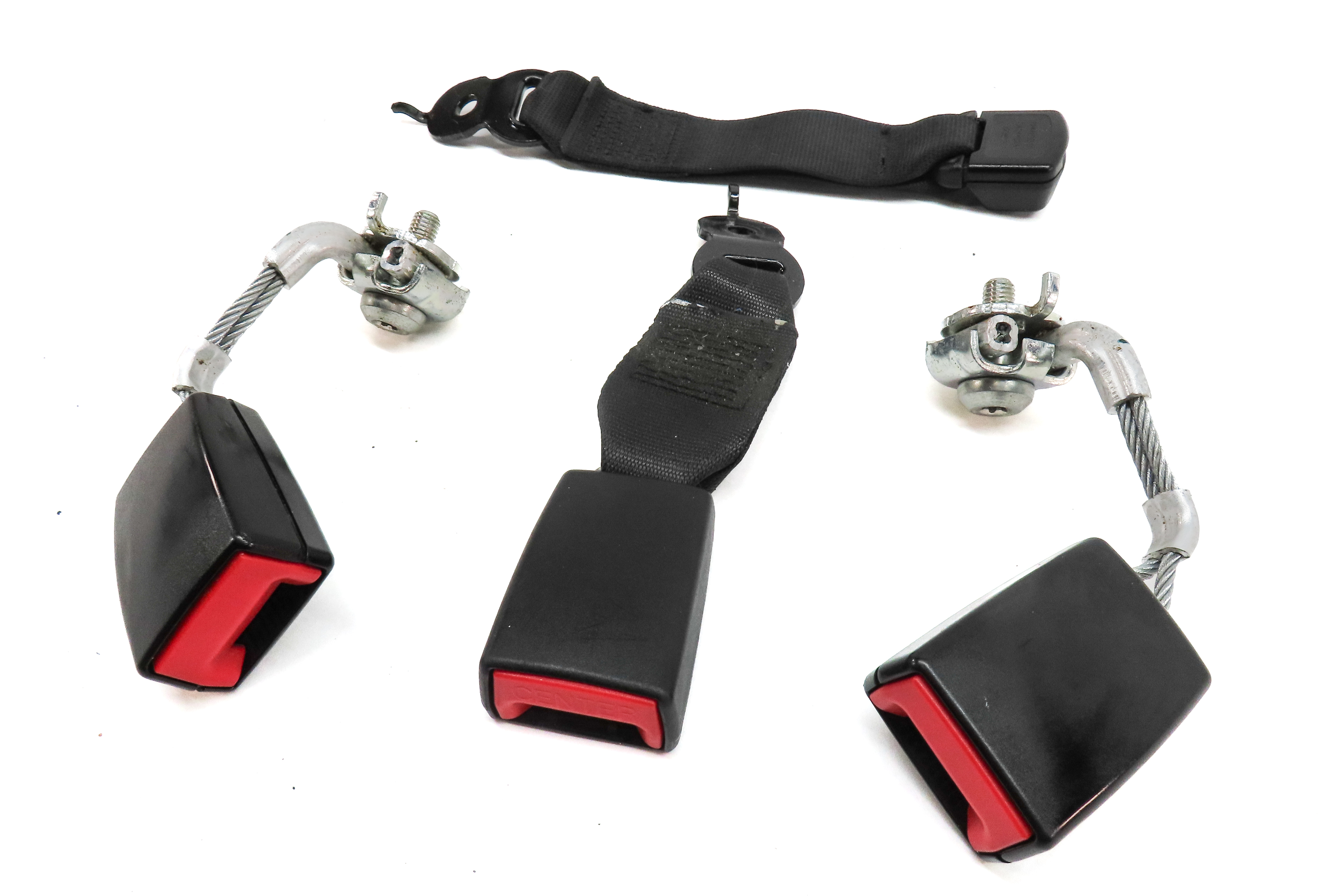 12 BMW 550I (F10) REAR LEFT CENTER RIGHT SEATBELT BUCKLE RECEIVER SET/4 (Black) — exact item pictured